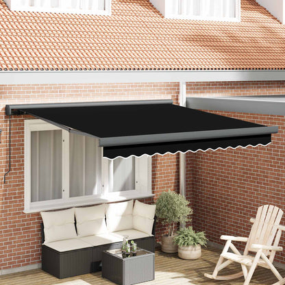 vidaXL Auvent rétractable noir 350 x 250 cm Tissu et métal