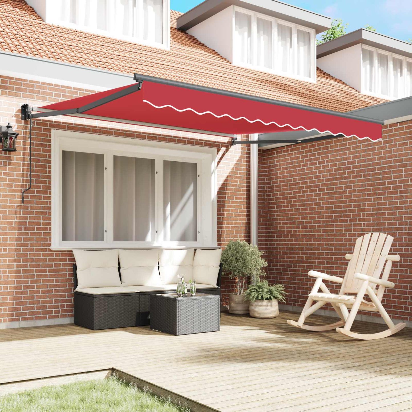 vidaXL Auvent rétractable Rouge 350 x 250 cm Polyester et aluminium