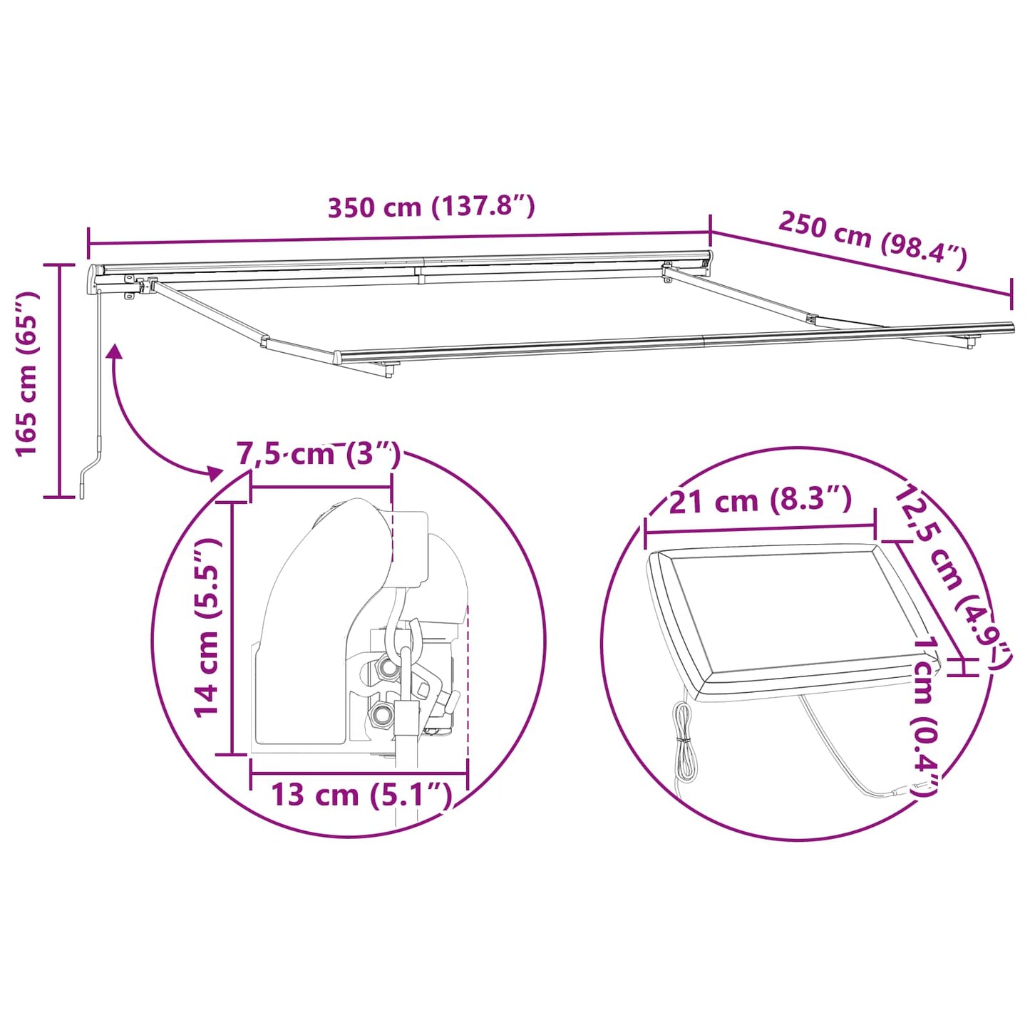 vidaXL Einziehbare Markise Grün und Gelb 350 x 250 cm Stoff
