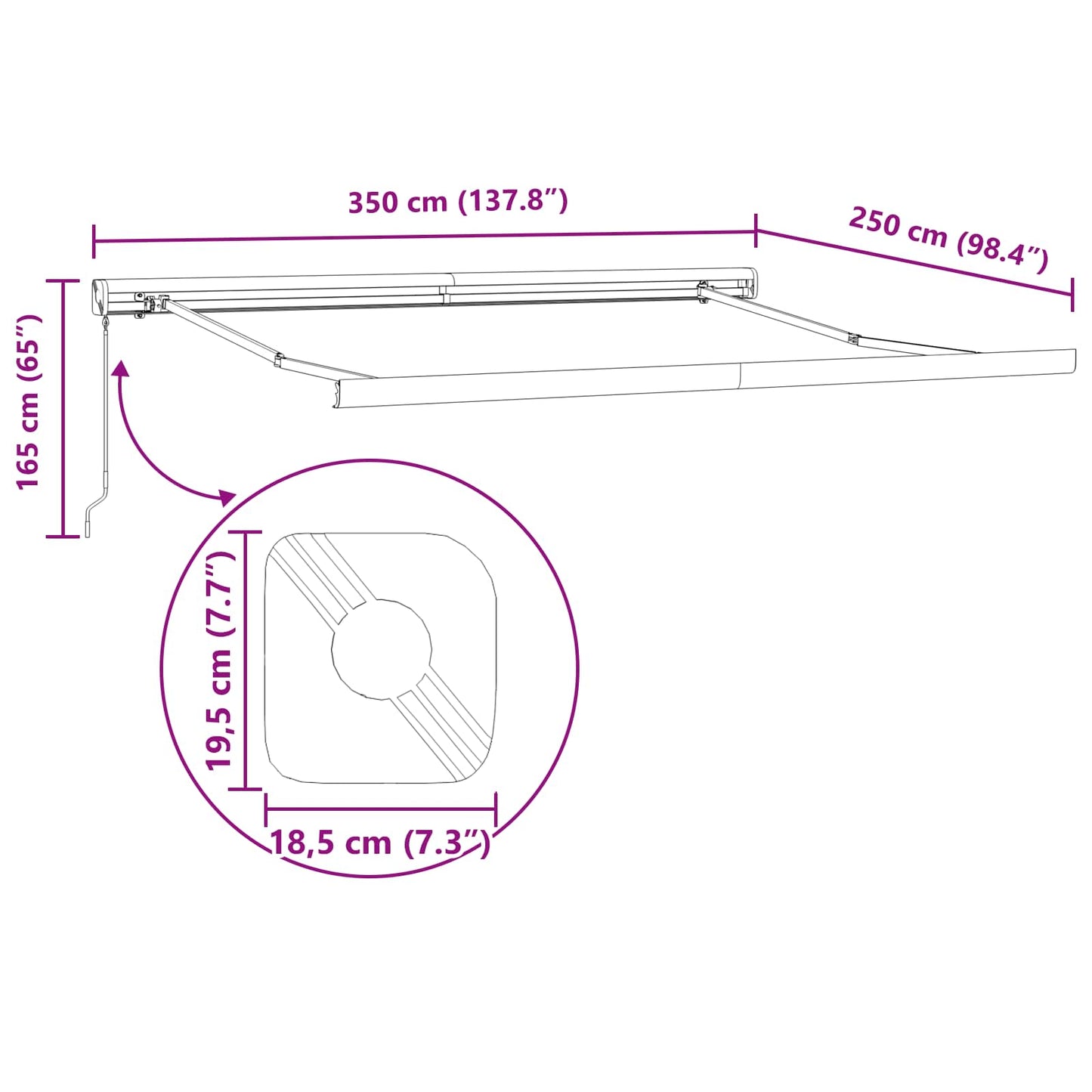 vidaXL Einziehbare Markise Mehrfarbig 350 x 250 cm Stoff und Metall
