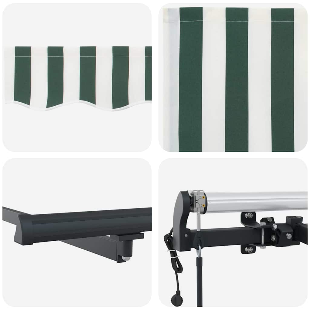 vidaXL Auvent rétractable en tissu, vert et blanc 350 x 250 cm