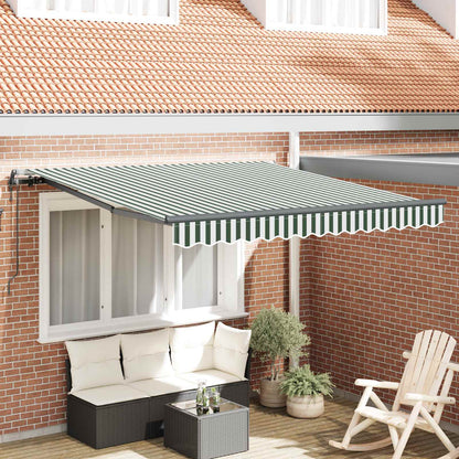 vidaXL Auvent rétractable en tissu, vert et blanc 350 x 250 cm
