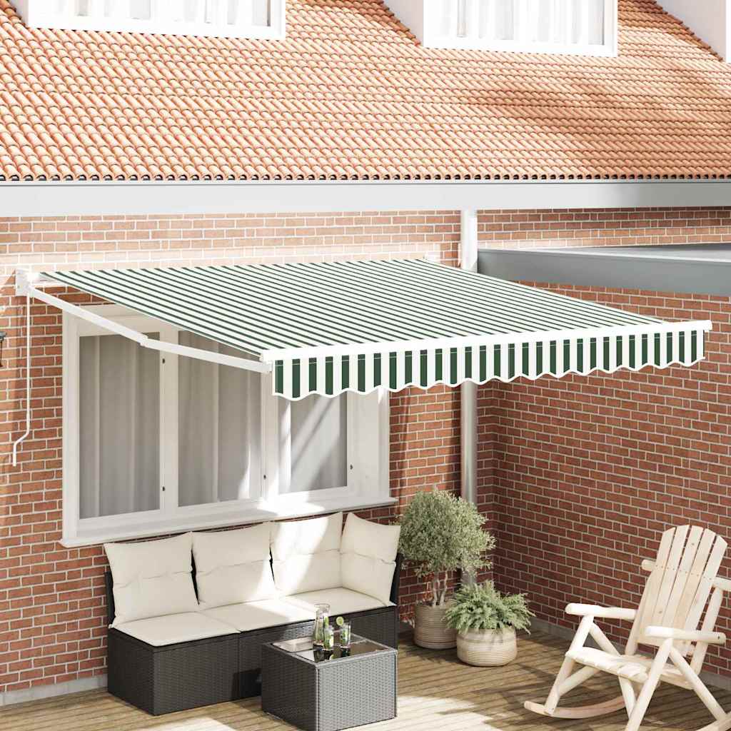 vidaXL Auvent rétractable Vert et blanc 350 x 250 cm Tissu