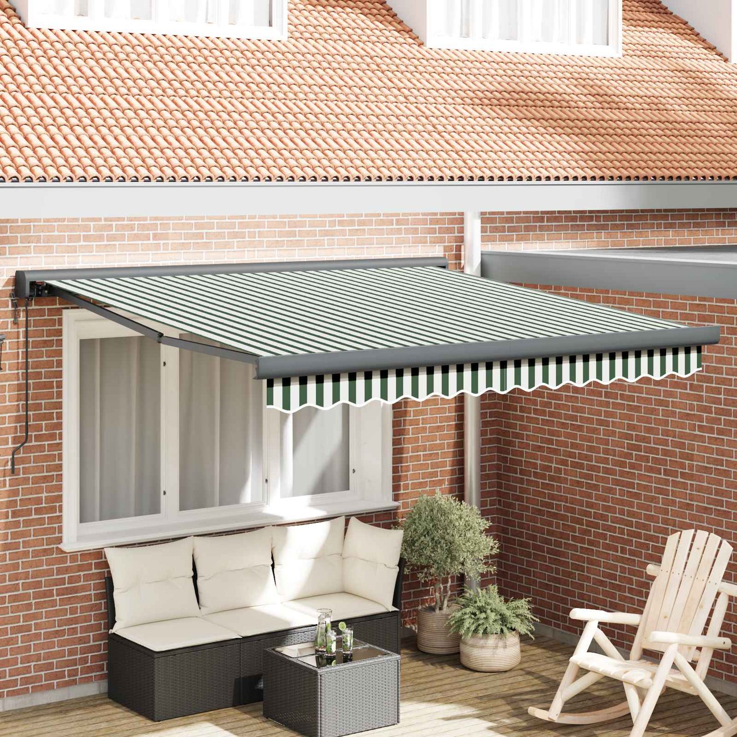 vidaXL Einziehbare Markise Grün und Weiß 350 x 250 cm Stoff, Metall