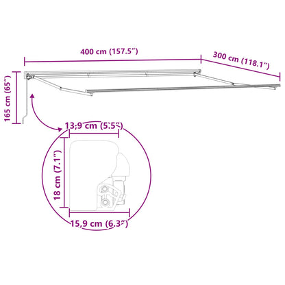 Einziehbare Markise Anthrazit 400 x 300 cm Aluminium und Stoff