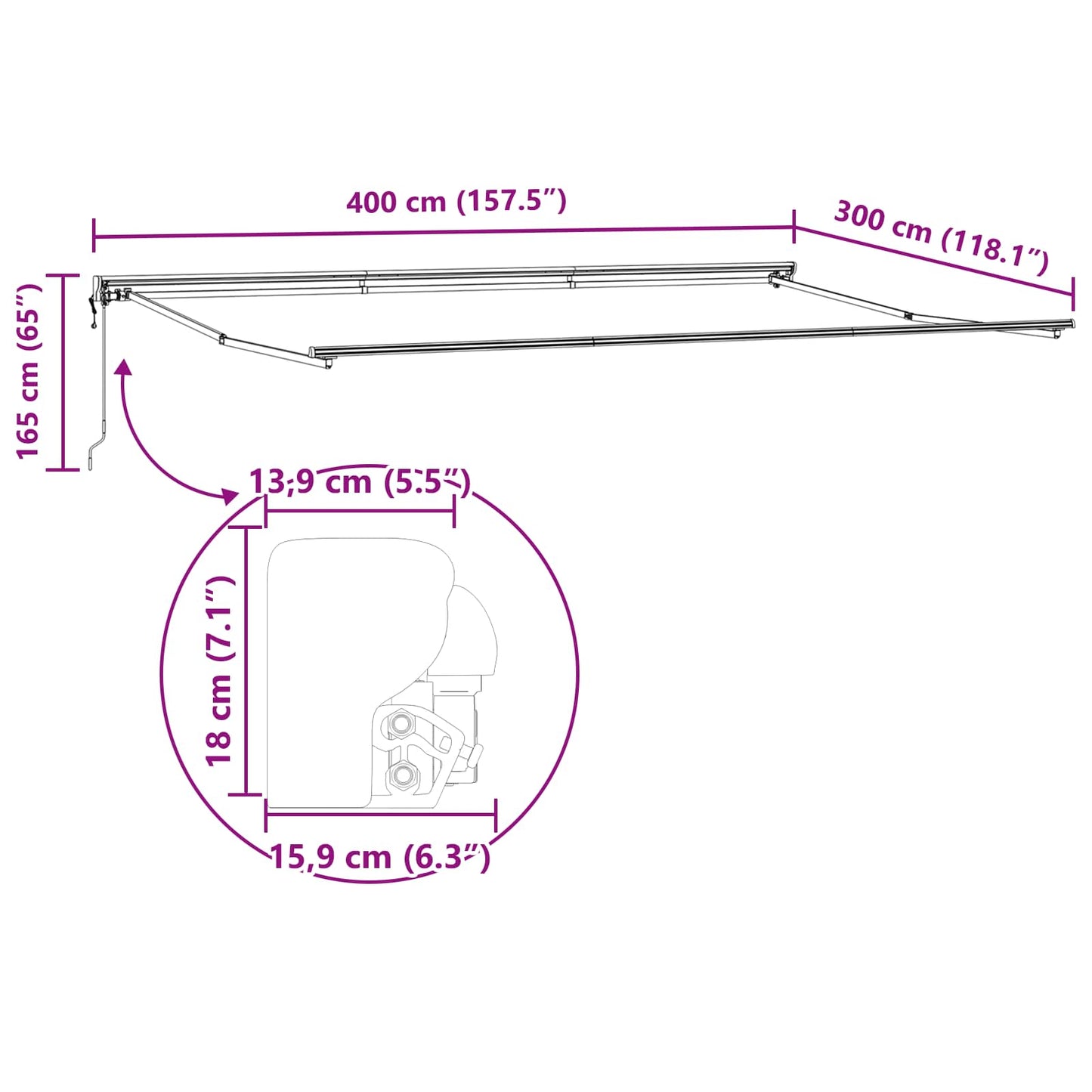 vidaXL Einziehbare Markise Bordeauxrot 400 x 300 cm