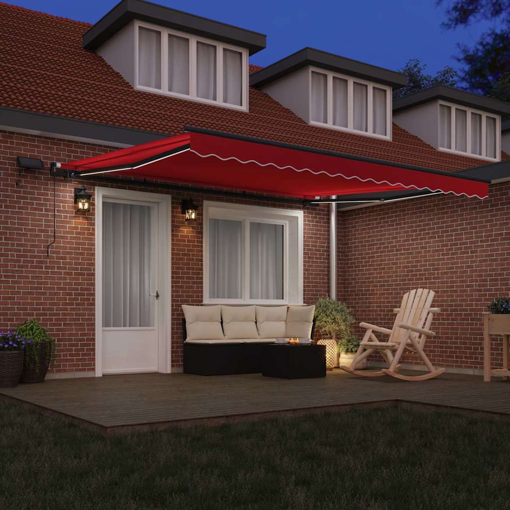vidaXL Einziehbare Markise mit LED-Lichtleisten Rot 400 x 300 cm Stoff