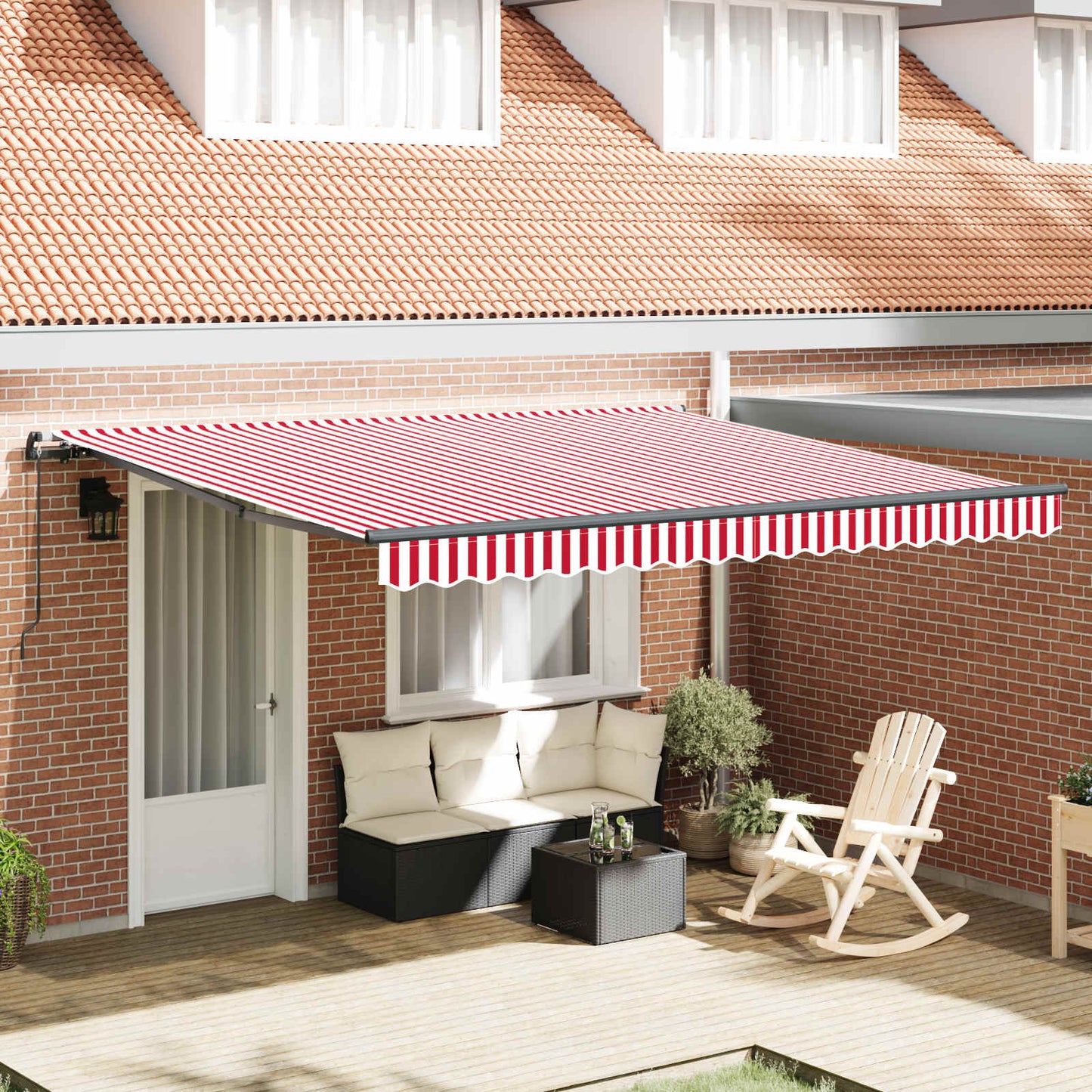 vidaXL Einziehbare Markise Rot und Weiß 400 x 350 cm Stoff
