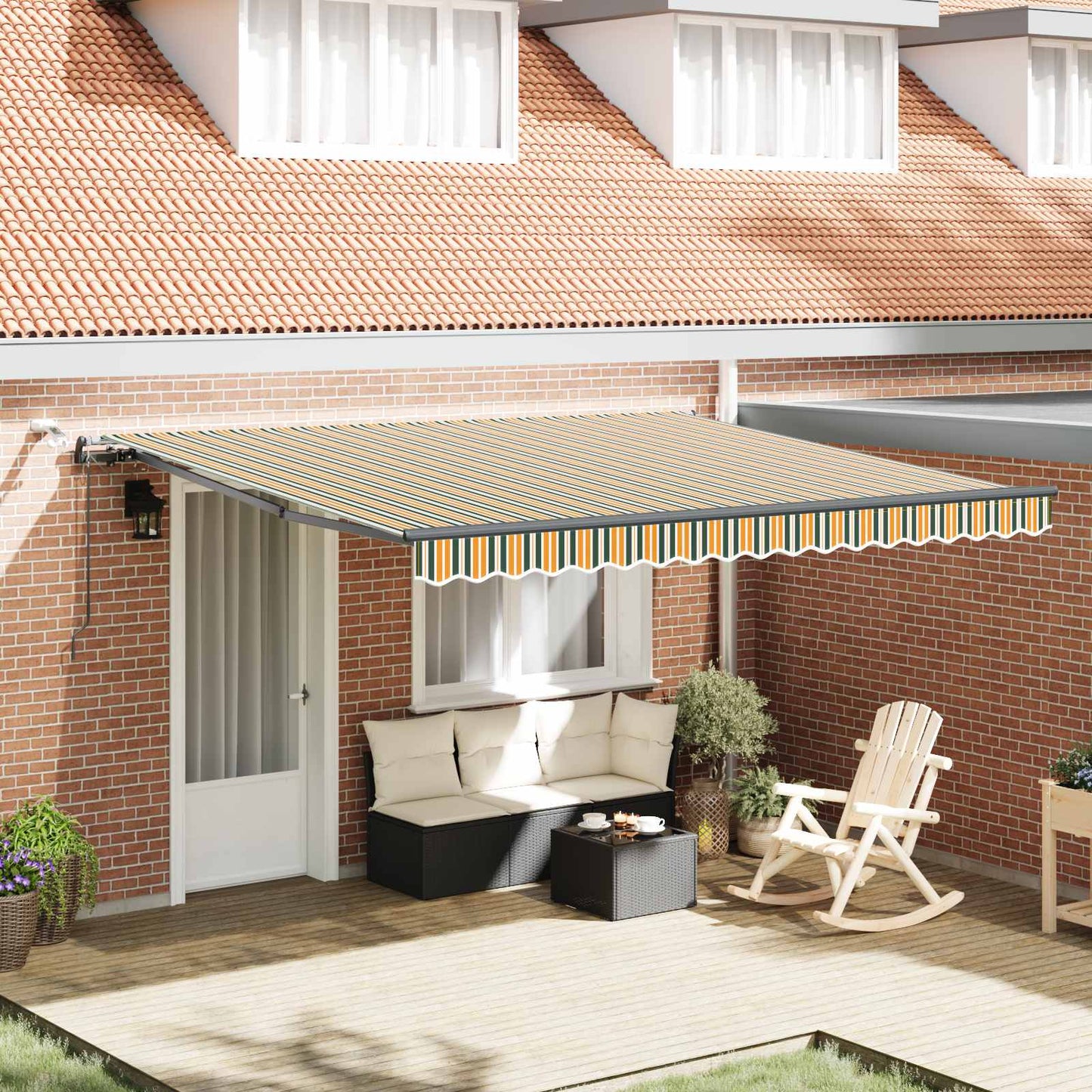vidaXL Einziehbare Markise mit Grün und Gelb 400 x 350 cm Stoff