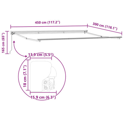 vidaXL Einziehbare Markise Bordeauxrot 450x300 cm Stoff