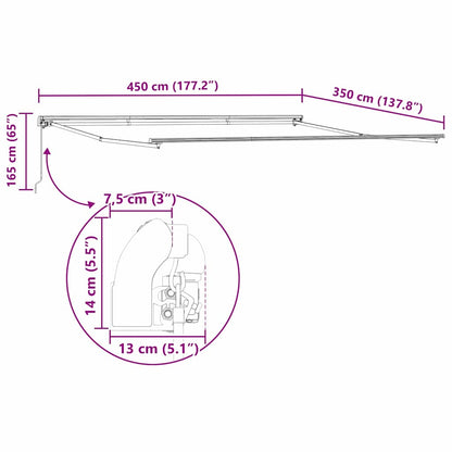 vidaXL Markise Gestreift Mehrfarbig 4,5 × 3,5 m Polyester und Metall