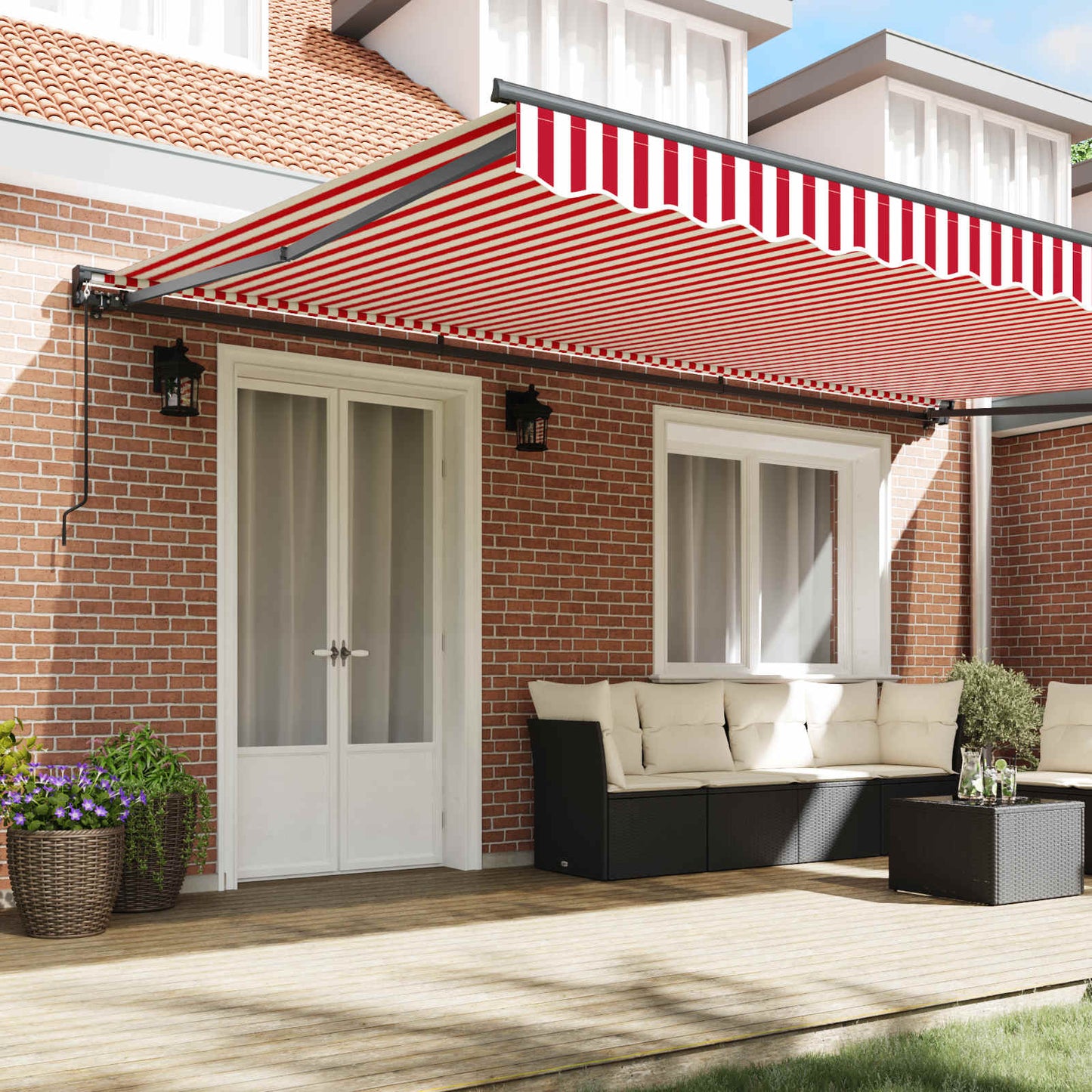 vidaXL Einziehbare Markise Rot und weiße Streifen 500x300 cm Stoff
