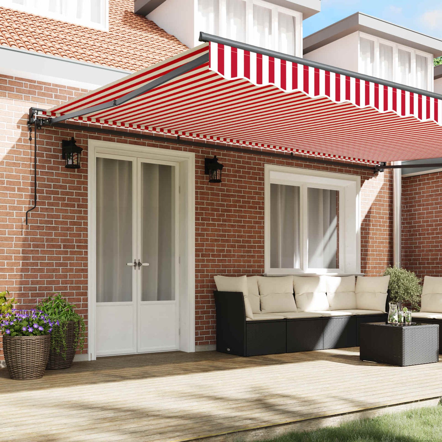 vidaXL Einziehbare Markise Rot und weiße Streifen 500x300 cm Stoff