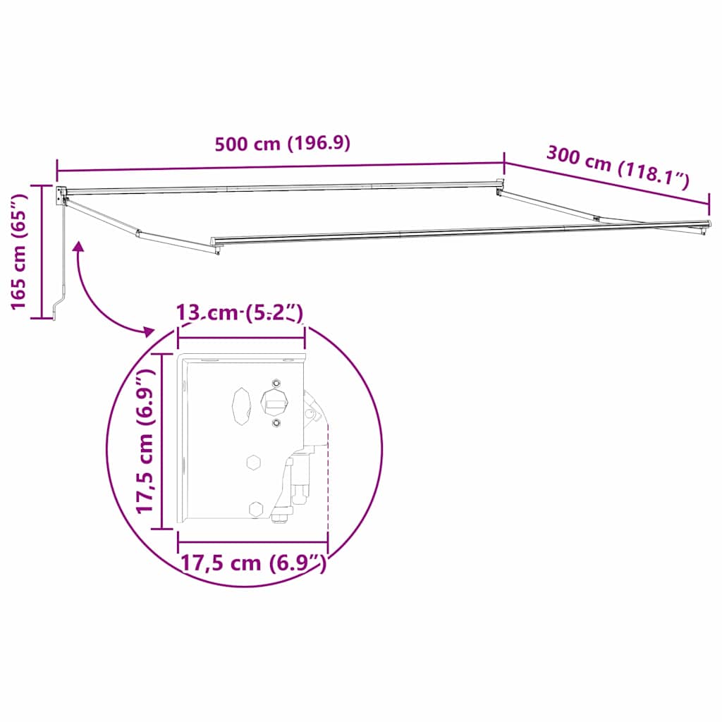 vidaXL Einziehbare Markise Weiß 500 × 300 cm Stoff und Metall