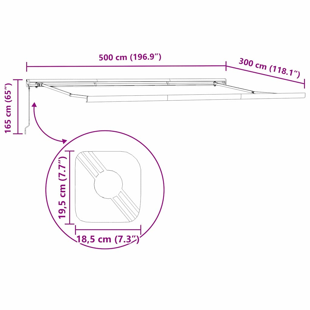 vidaXL Einziehbare Markise Weiß 500 x 300 cm Stoff und Metall