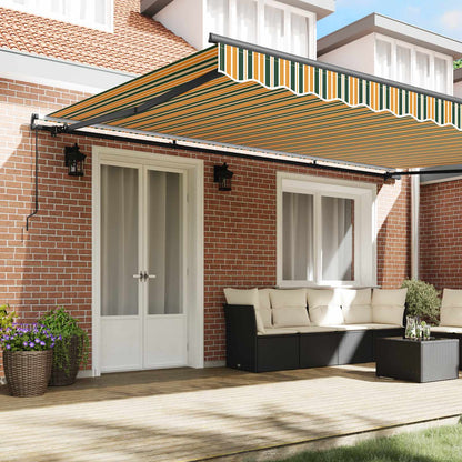 vidaXL Auvent rétractable en tissu vert et jaune 500 x 300 cm
