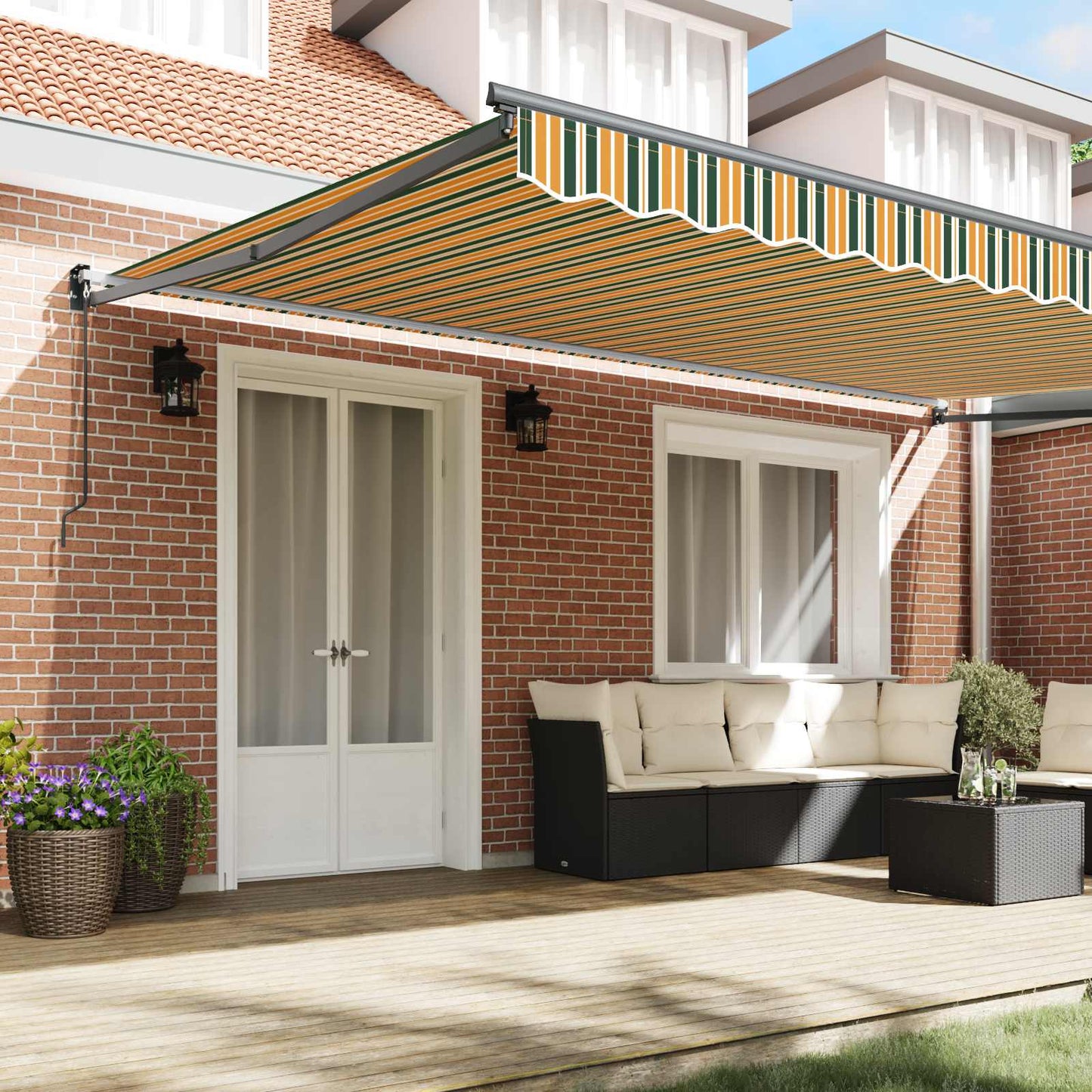 vidaXL Auvent rétractable à rayures vertes et jaunes 500 x 300 cm