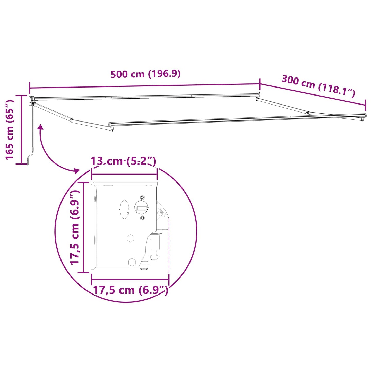vidaXL Auvent rétractable à rayures vertes et jaunes 500 x 300 cm
