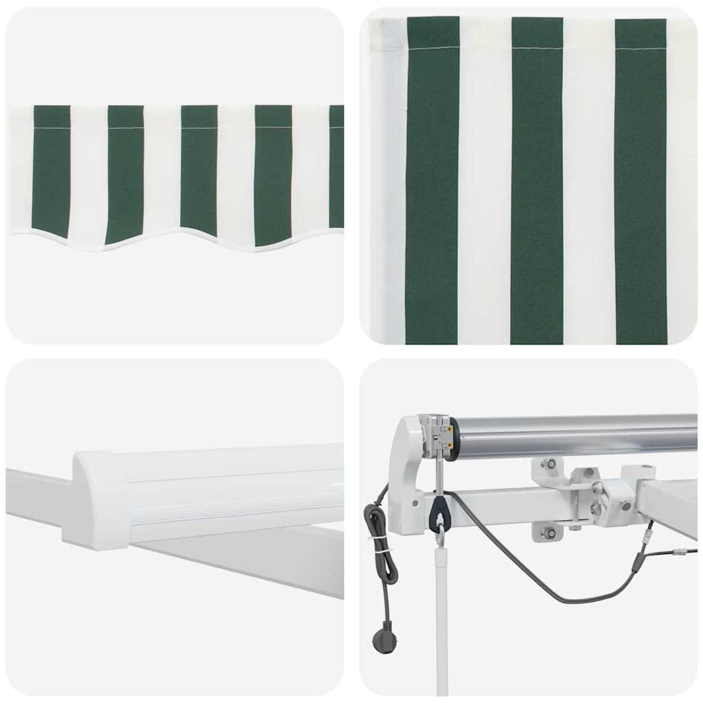 vidaXL Auvent rétractable vert et blanc 500 x 300 cm Tissu et métal