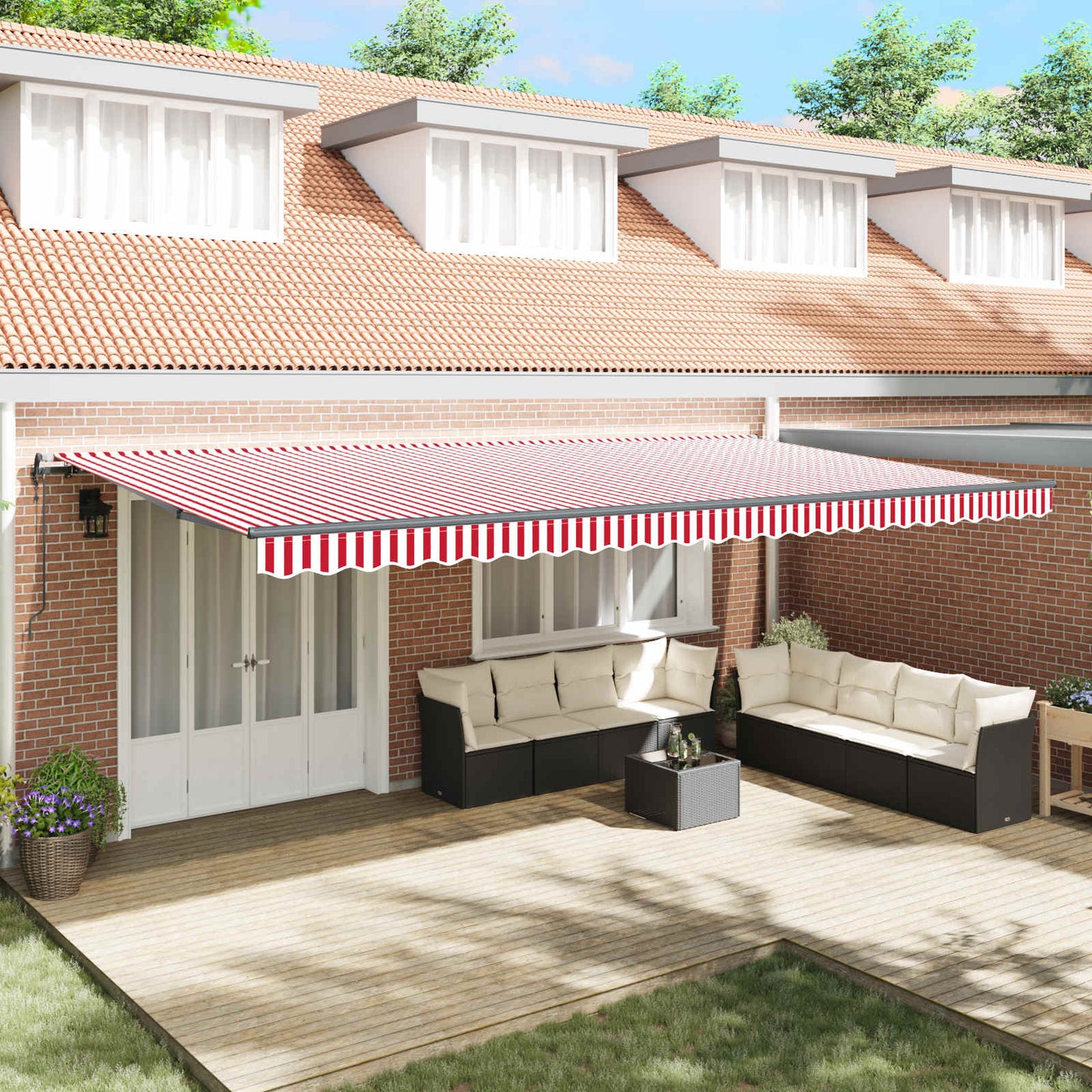 vidaXL Einziehbare Markise Rot und Weiß 600 x 350 cm