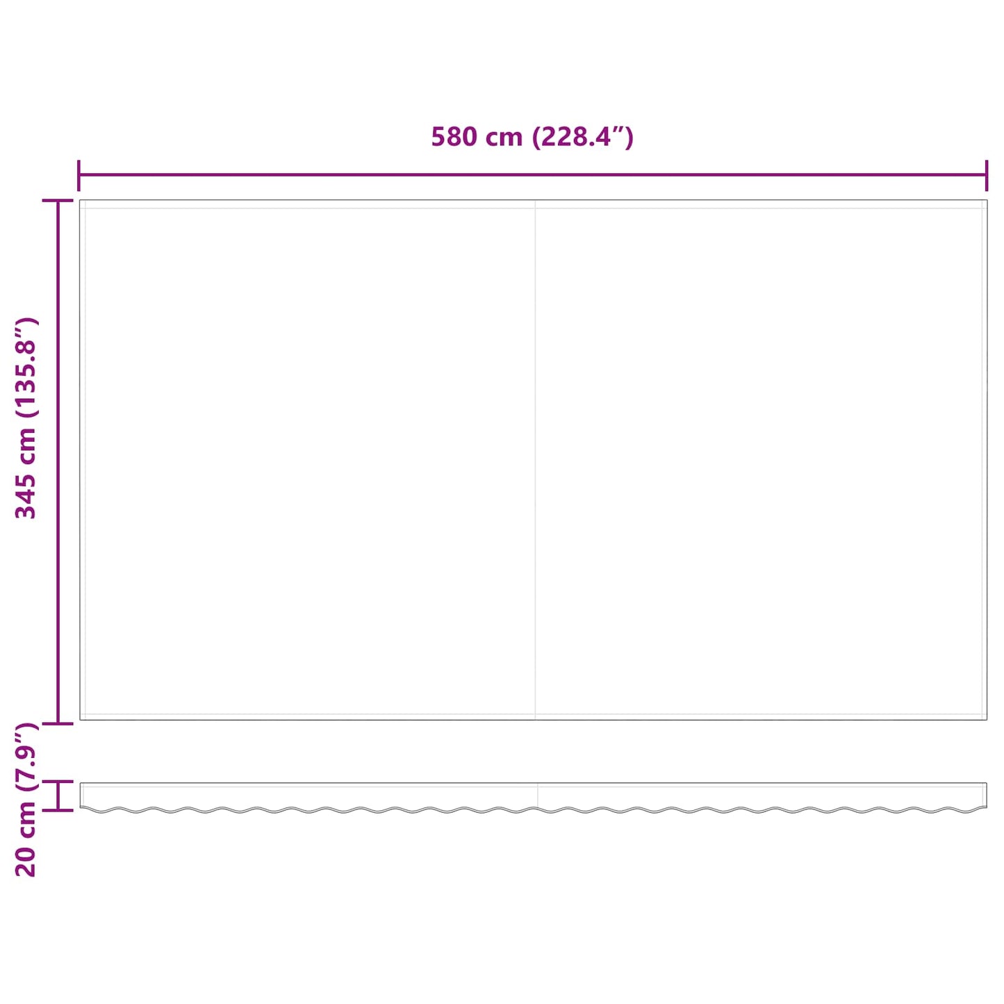 Einziehbare Markise Mehrfarbig 600 x 350 cm Polyester und Stahl