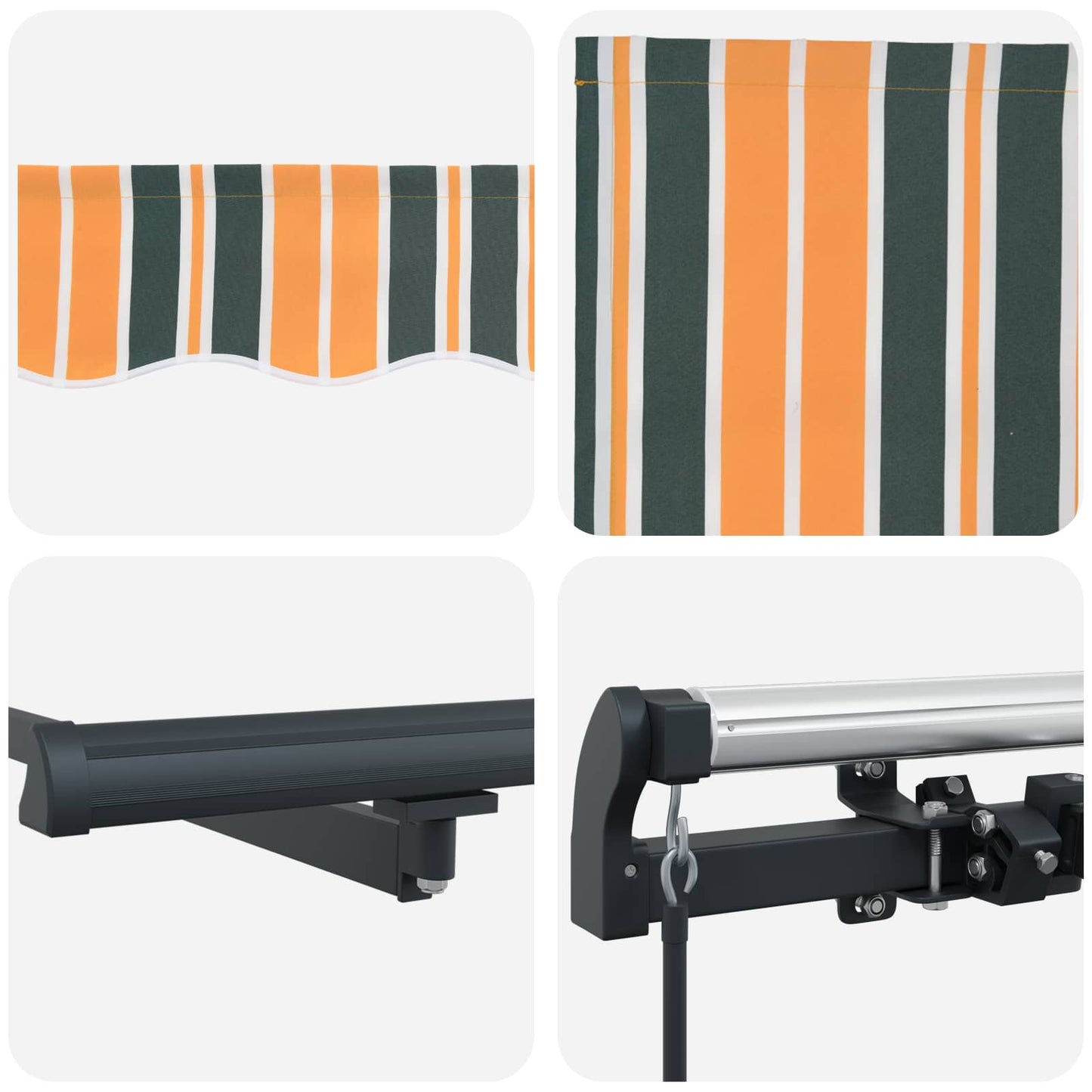 Store banne manuel vidaXL, Tissu, Vert et jaune, 600 x 350 cm