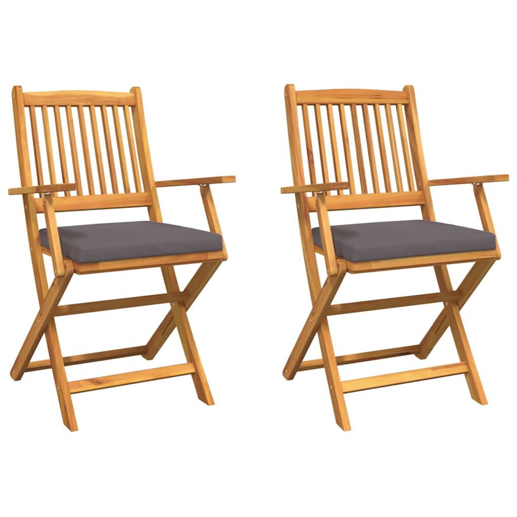vidaXL Klappstuhl mit Kissen 2 pcs Braun Massivholz Akazie