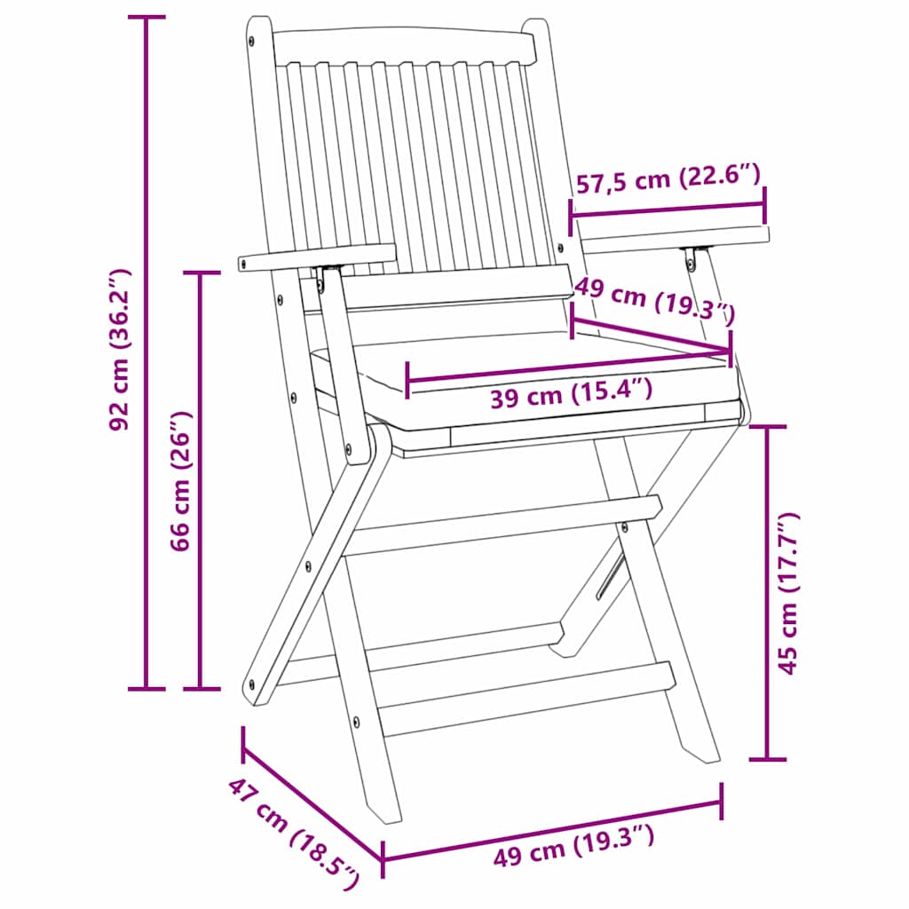 vidaXL Klappstuhl mit Kissen 2 pcs Braun Massivholz Akazie