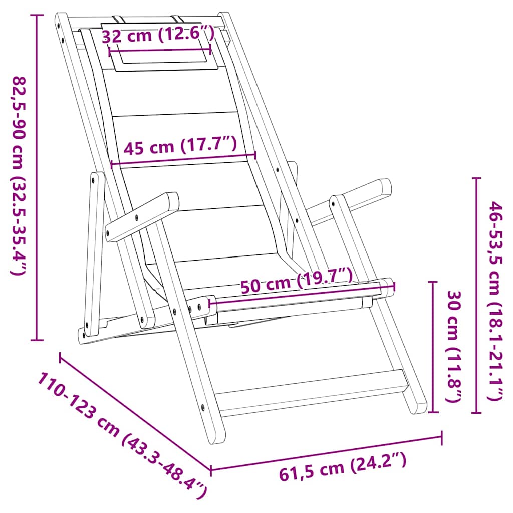 vidaXL Liegestuhl 2 pcs Braun 61.5 x 123 x 82cm Massivholz Akazie