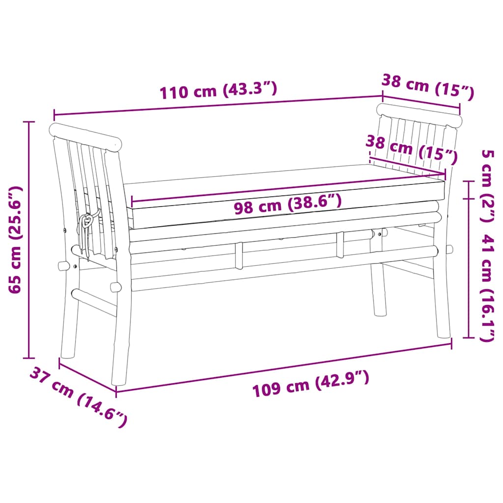 Gartenbank mit Kissen Braun 110 x 38 x 65cm Bambus