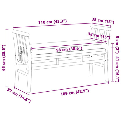 Gartenbank mit Kissen Braun 110 x 38 x 65cm Bambus