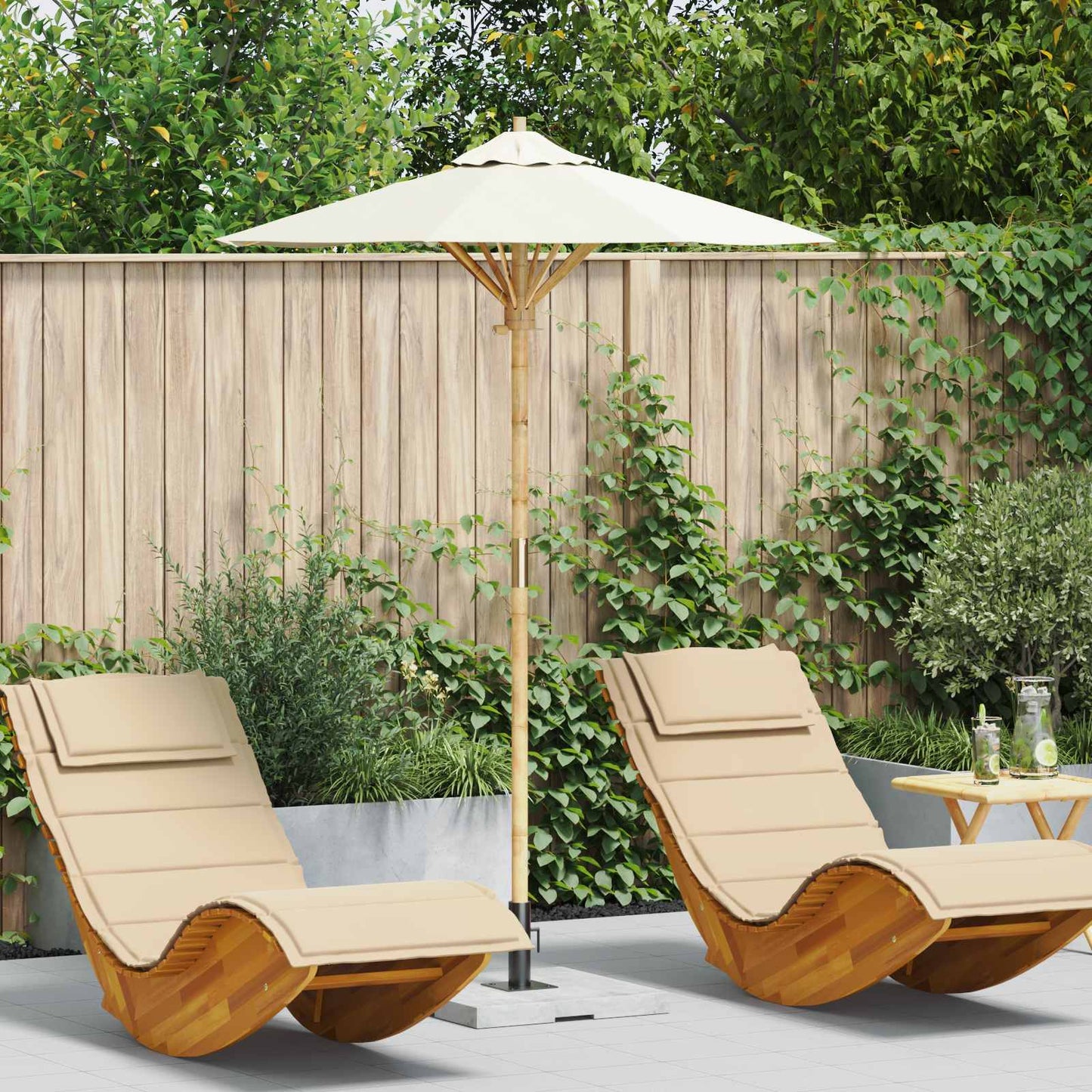 vidaXL Garten-Sonnenschirm Cremeweiß Ø 270 x 260 cm Bambus