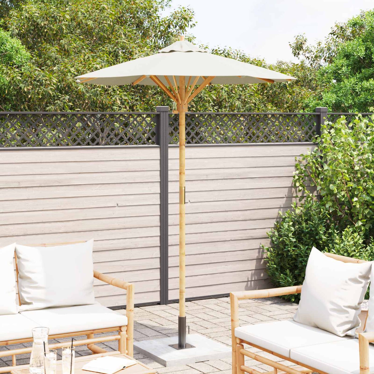 vidaXL Garten-Sonnenschirm Cremeweiß Ø 270 x 260 cm Bambus