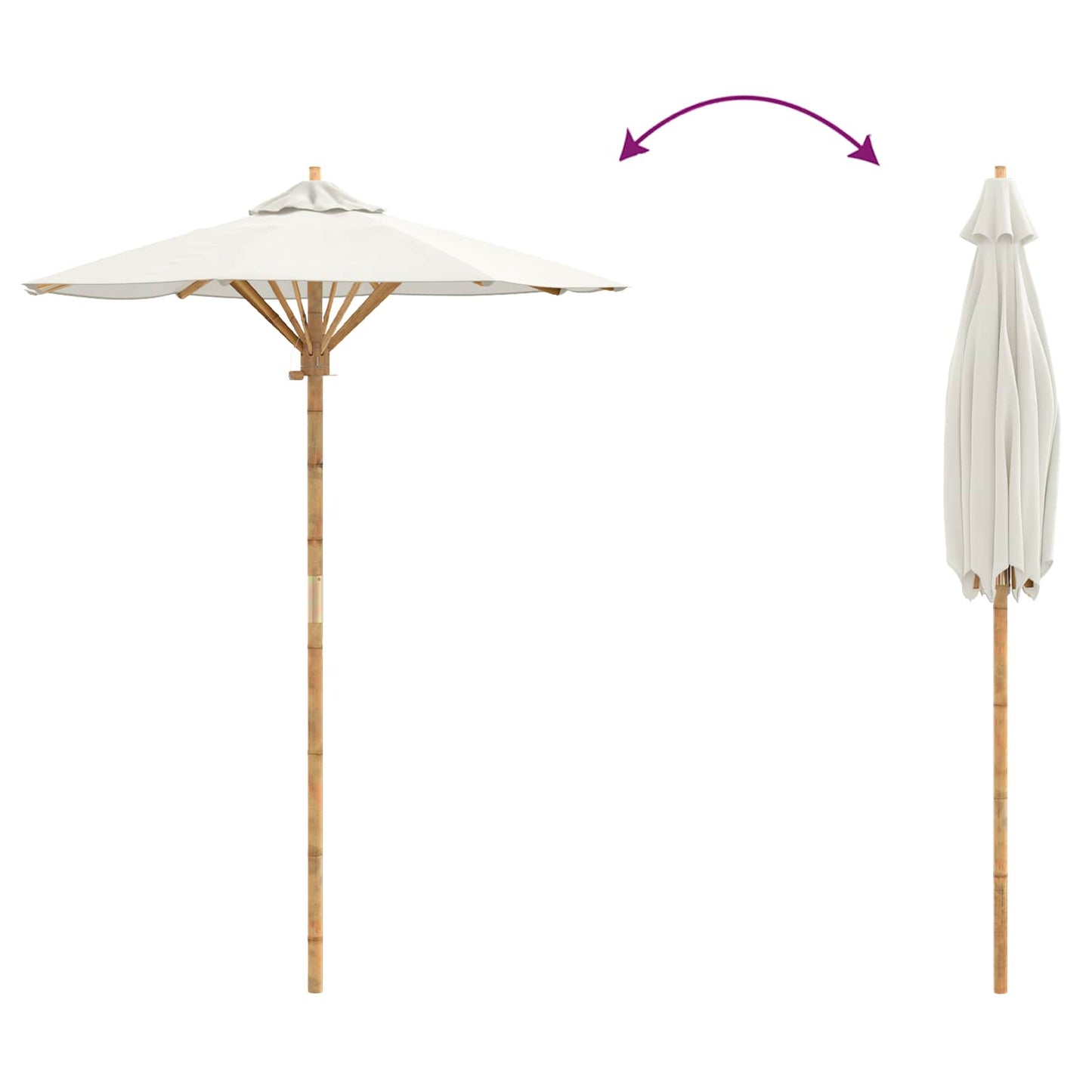 vidaXL Garten-Sonnenschirm Cremeweiß Ø 270 x 260 cm Bambus