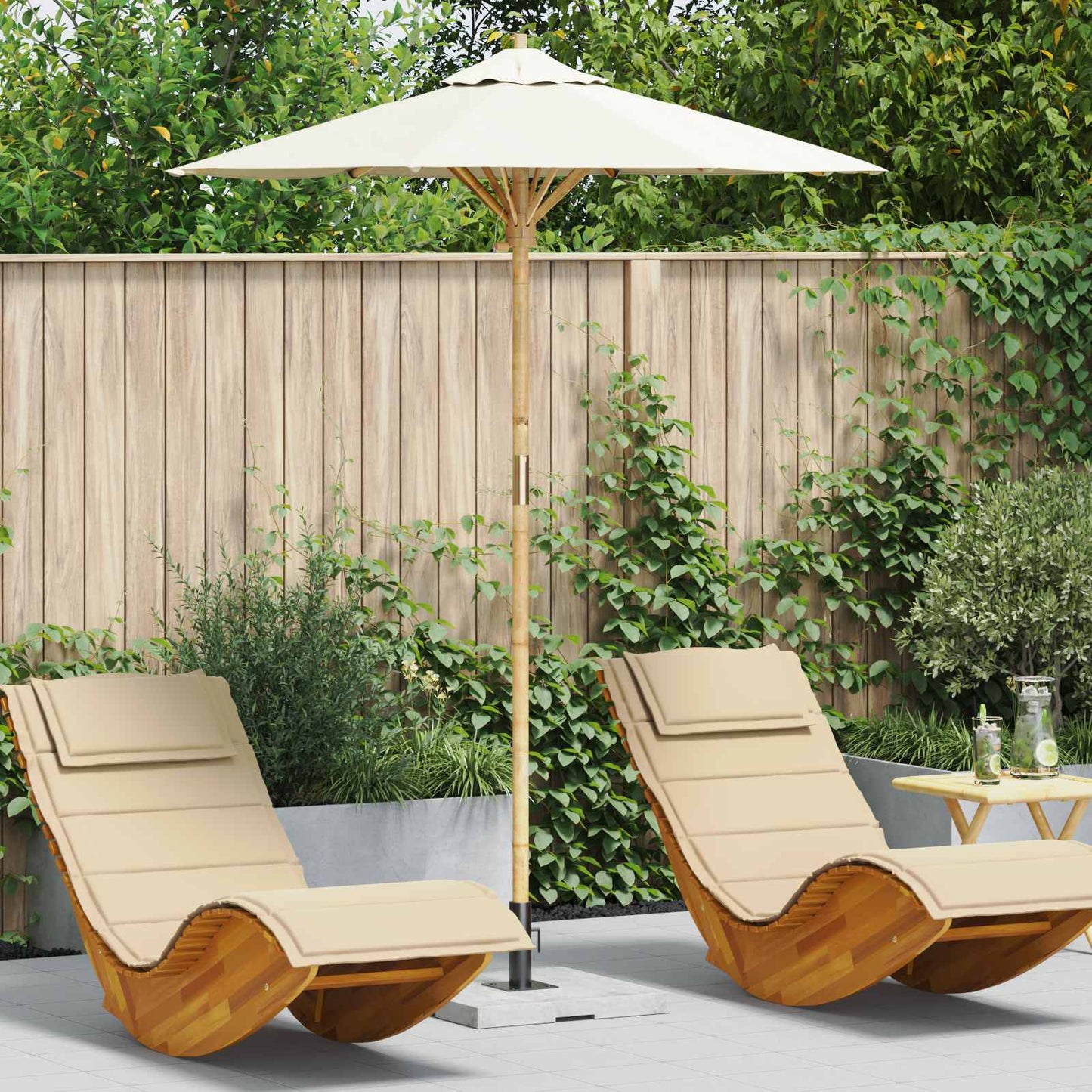 vidaXL Garten-Sonnenschirm Cremeweiß Ø 270 x 260 cm Bambus