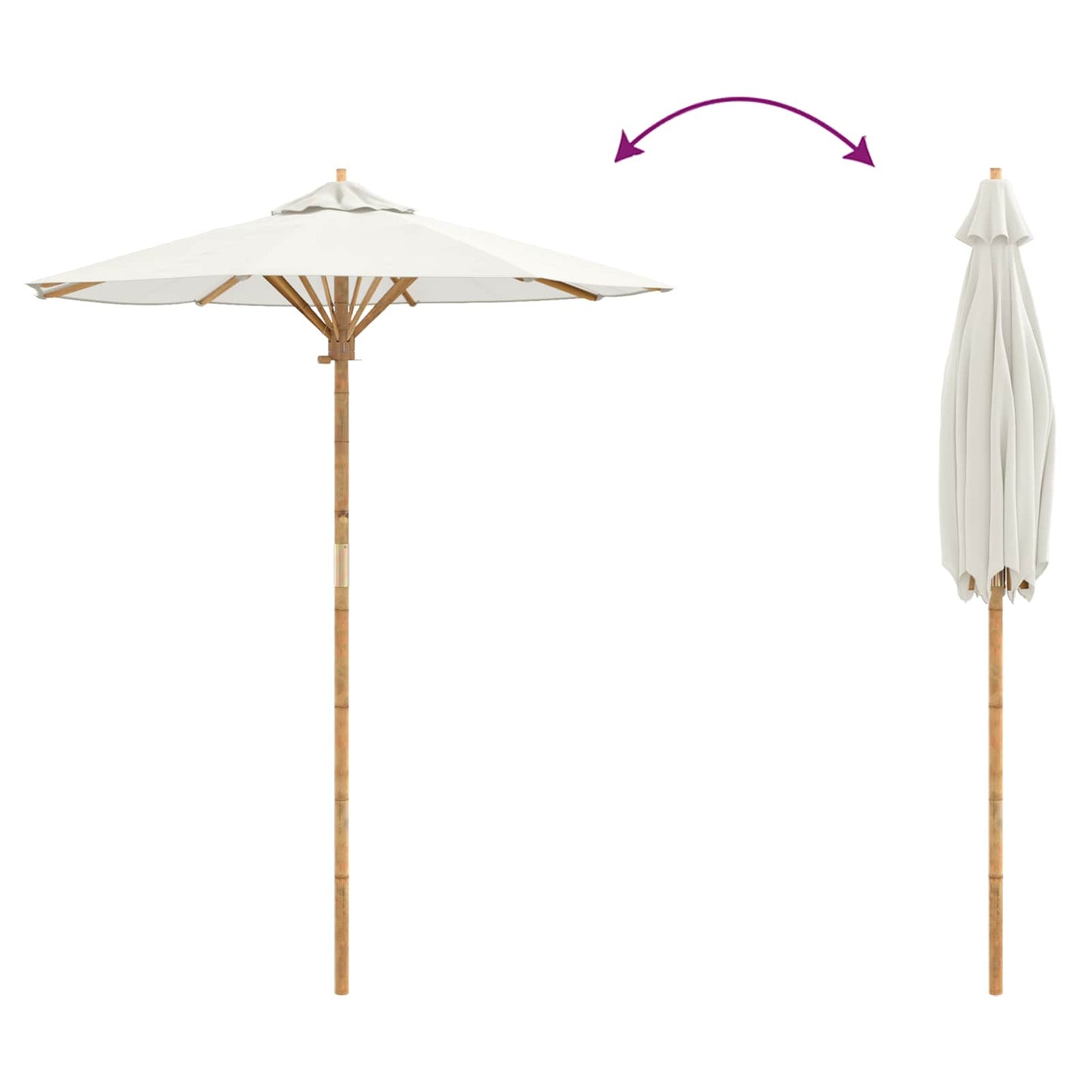 vidaXL Garten-Sonnenschirm Cremeweiß Ø 270 x 260 cm Bambus