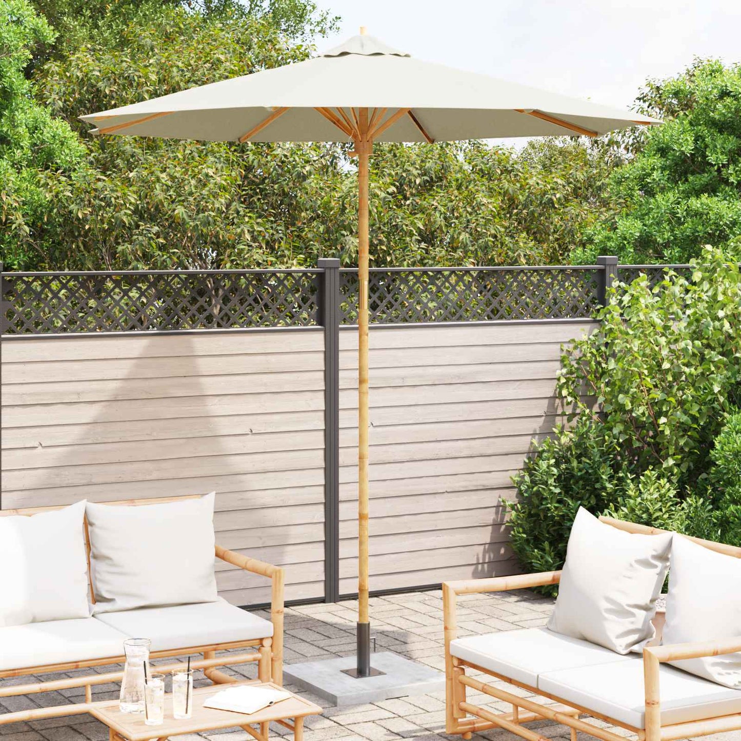 Garten-Sonnenschirm Cremeweiß Ø 270 x 260 cm Bambus