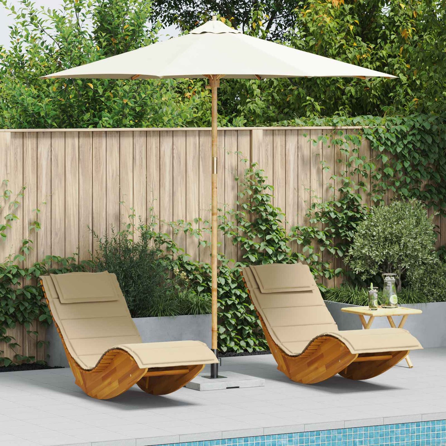 vidaXL Garten-Sonnenschirm Cremeweiß Ø 270 x 260 cm Bambus