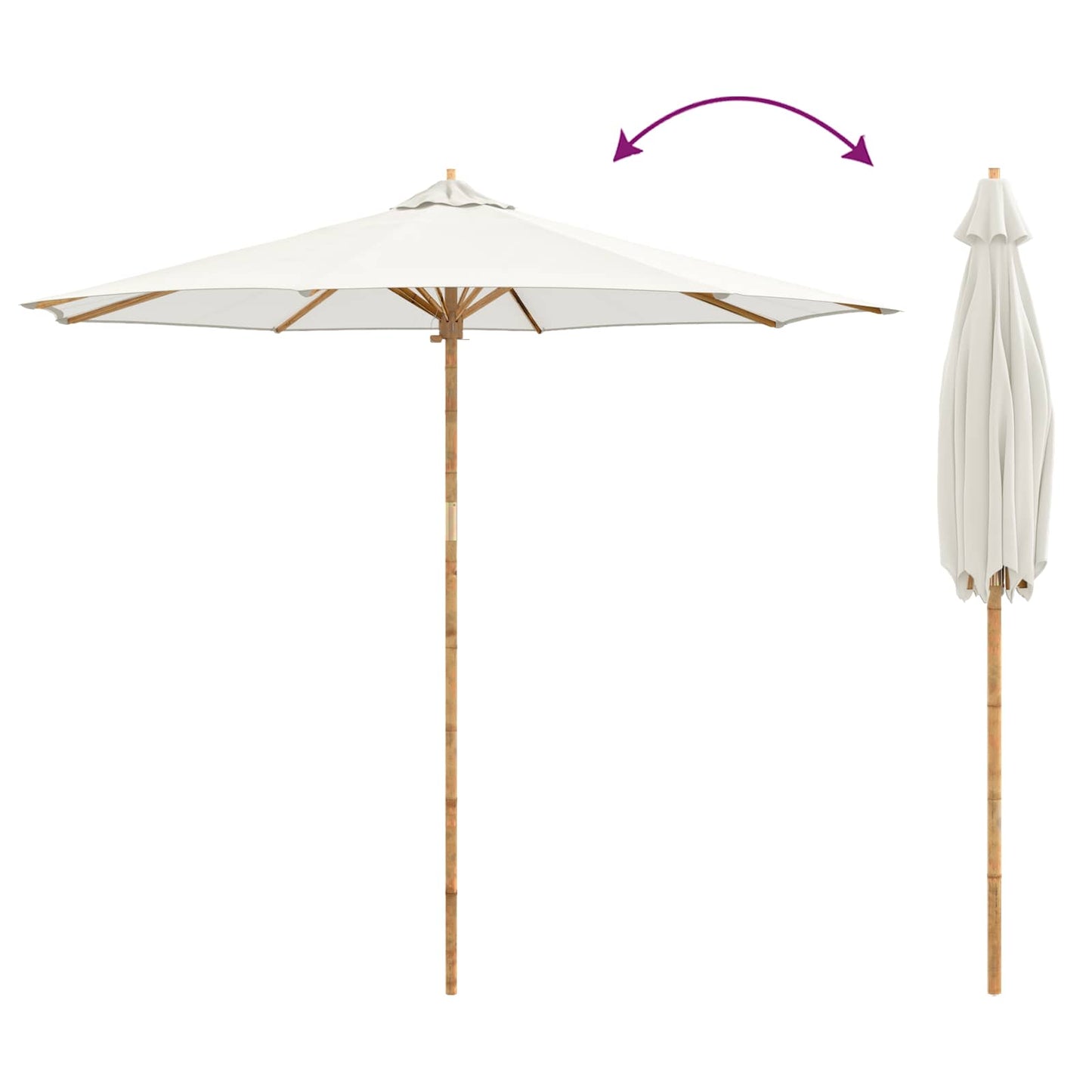 vidaXL Garten-Sonnenschirm Cremeweiß Ø 270 x 260 cm Bambus