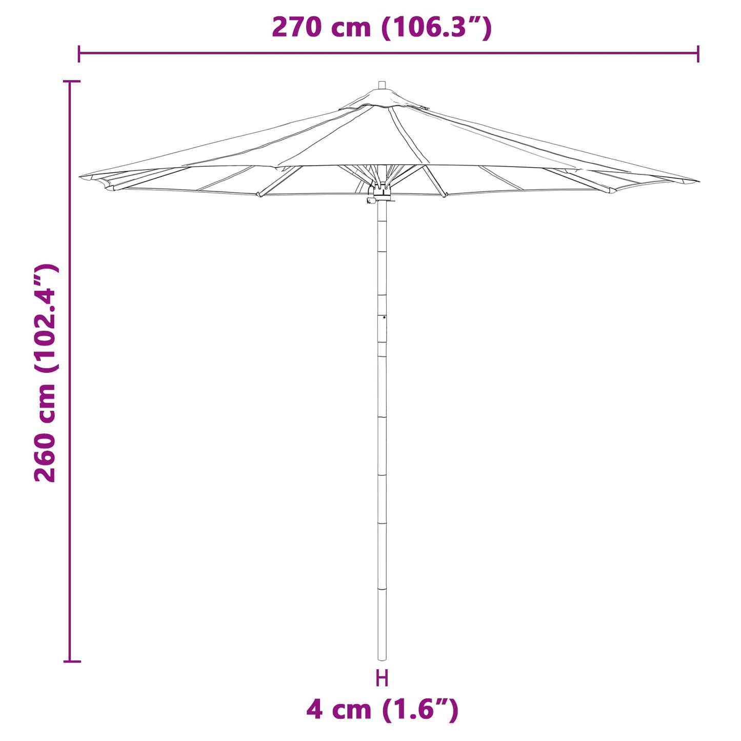 vidaXL Garten-Sonnenschirm Cremeweiß Ø 270 x 260 cm Bambus