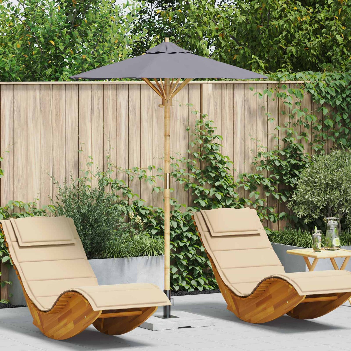 vidaXL Garten-Sonnenschirm Dunkelgrau Ø 270 x 260 cm Bambus