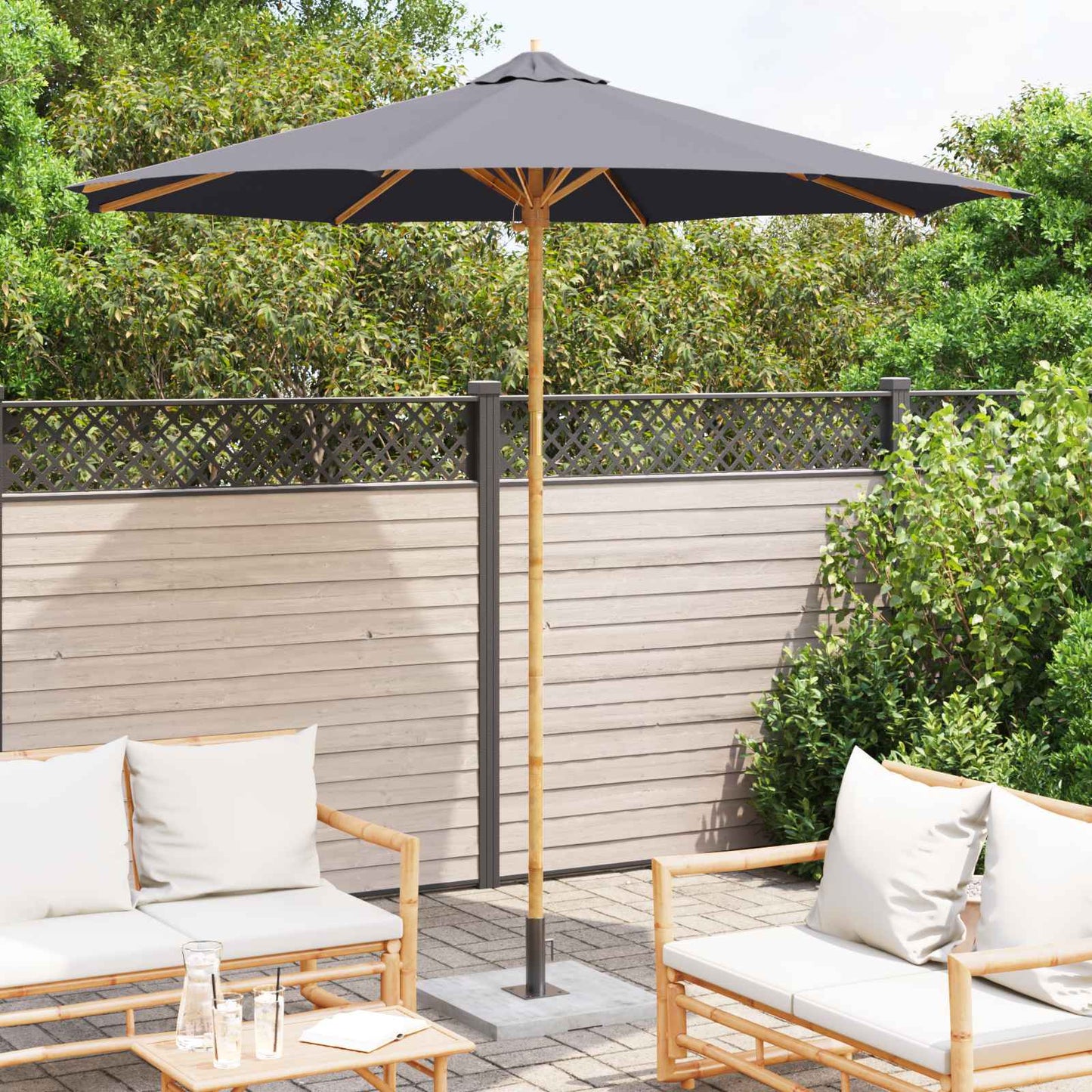 vidaXL Garten-Sonnenschirm Dunkelgrau Ø 270 x 260 cm Bambus