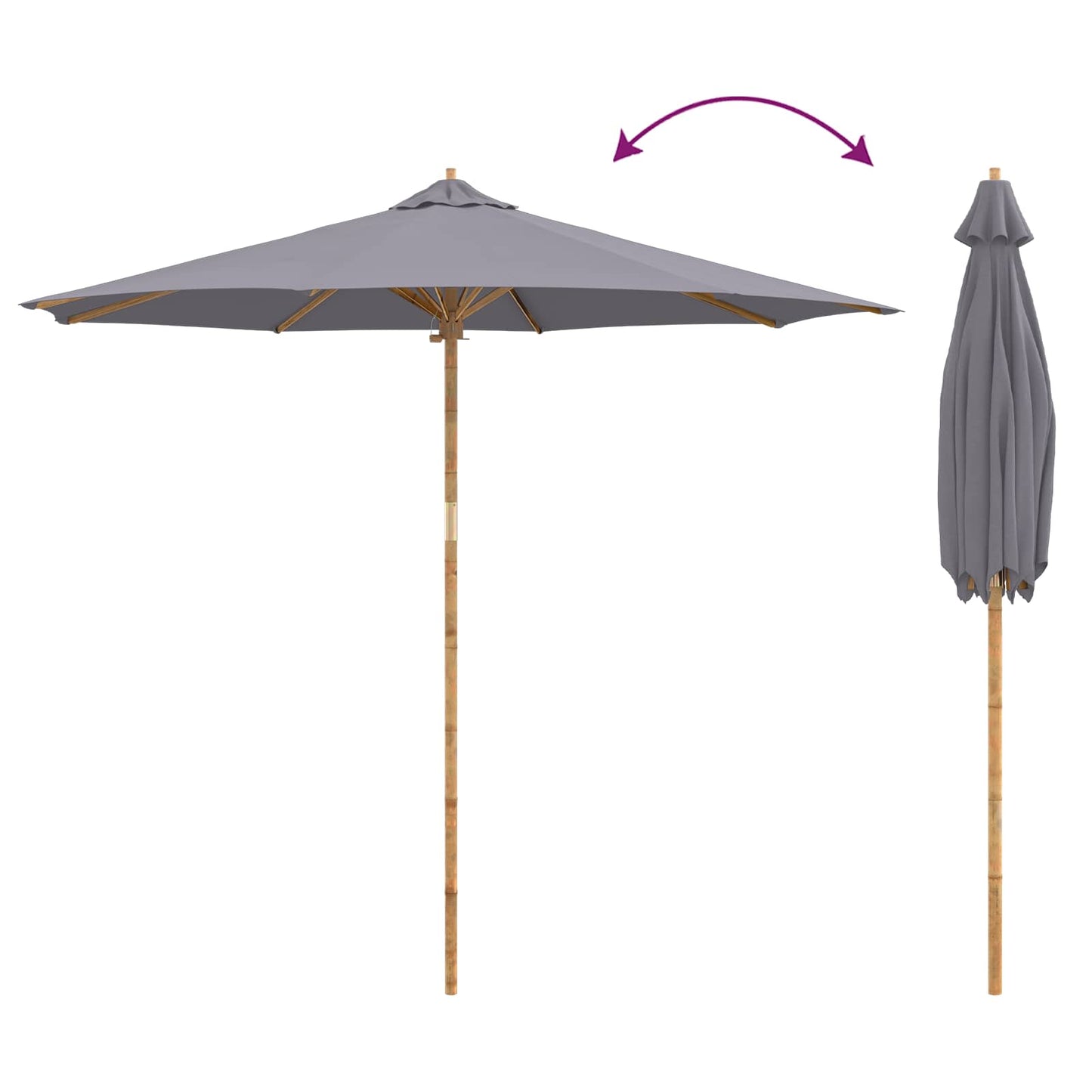 vidaXL Garten-Sonnenschirm Dunkelgrau Ø 270 x 260 cm Bambus