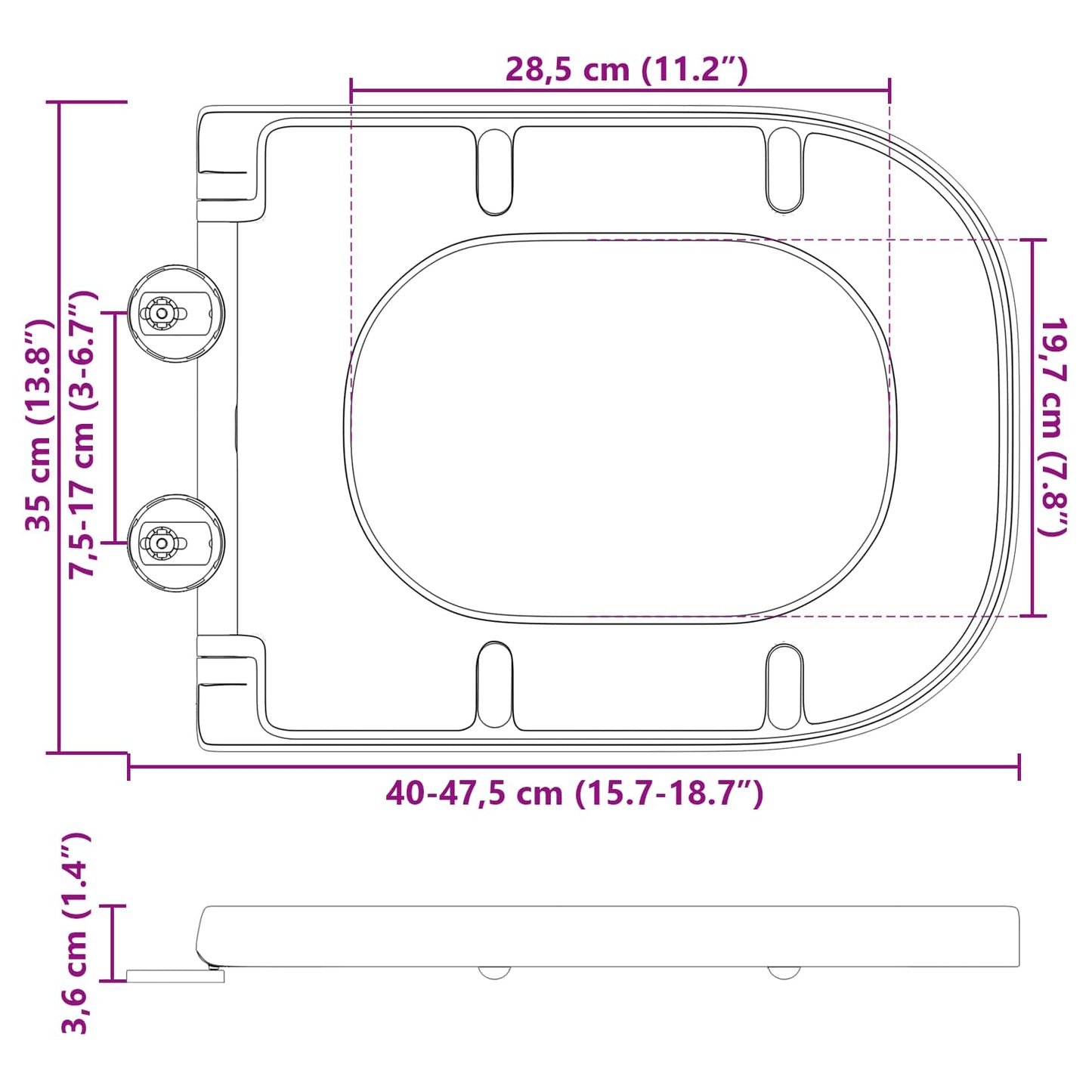 Toilettensitz Weiß 47,5 x 35 x 3,6 cm Duroplast