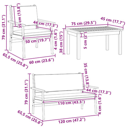 vidaXL Gartensofa-set 4 pcs Braun 120 x 65,5 x 79 cm Massivholz Akazie