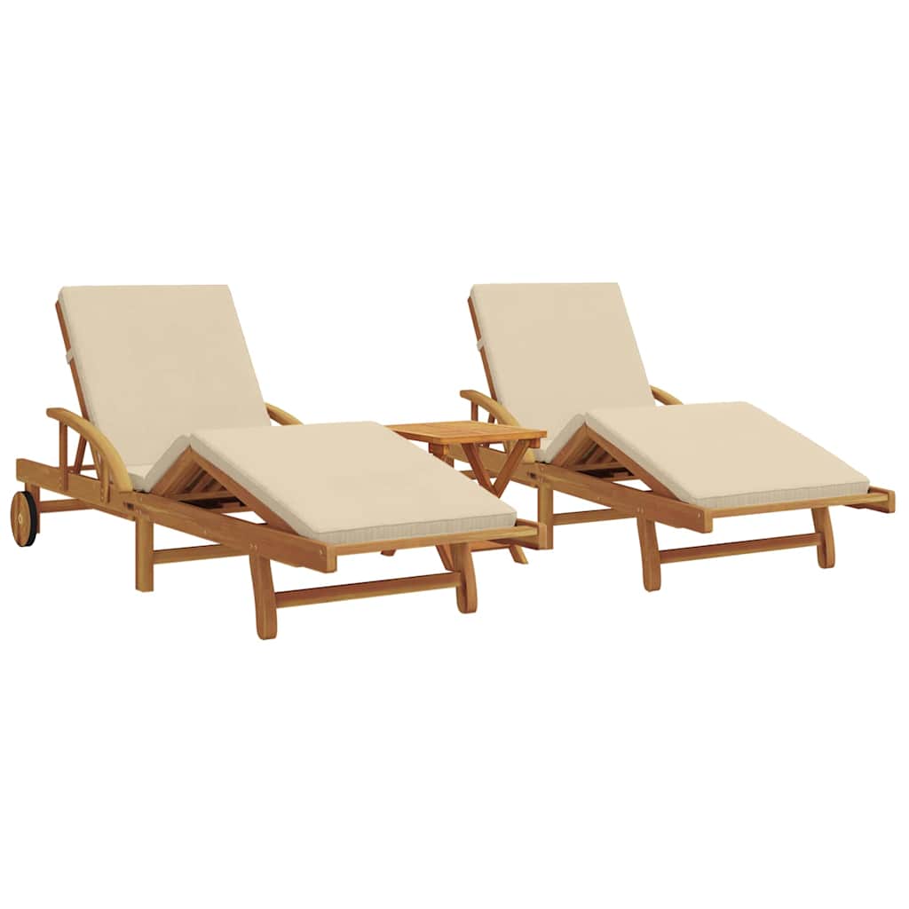 Sonnenliege 3 pcs Beige Massivholz Akazie