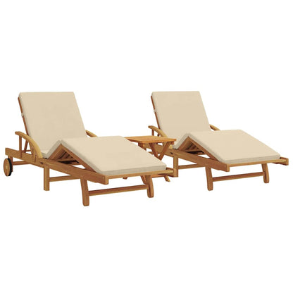 Sonnenliege 3 pcs Beige Massivholz Akazie