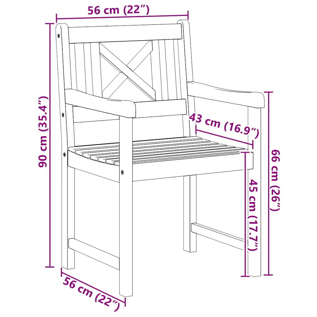 vidaXL Gartenstuhl 4 pcs 56 x 56 x 90 cm Massivholz Akazie