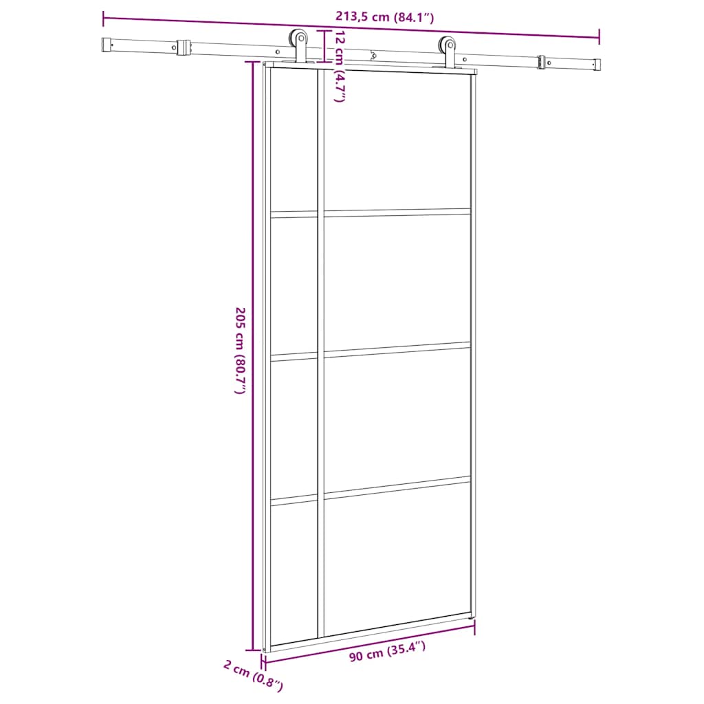vidaXL Schiebetür mit Beschlag 90x205 cm ESG-Glas & Aluminium