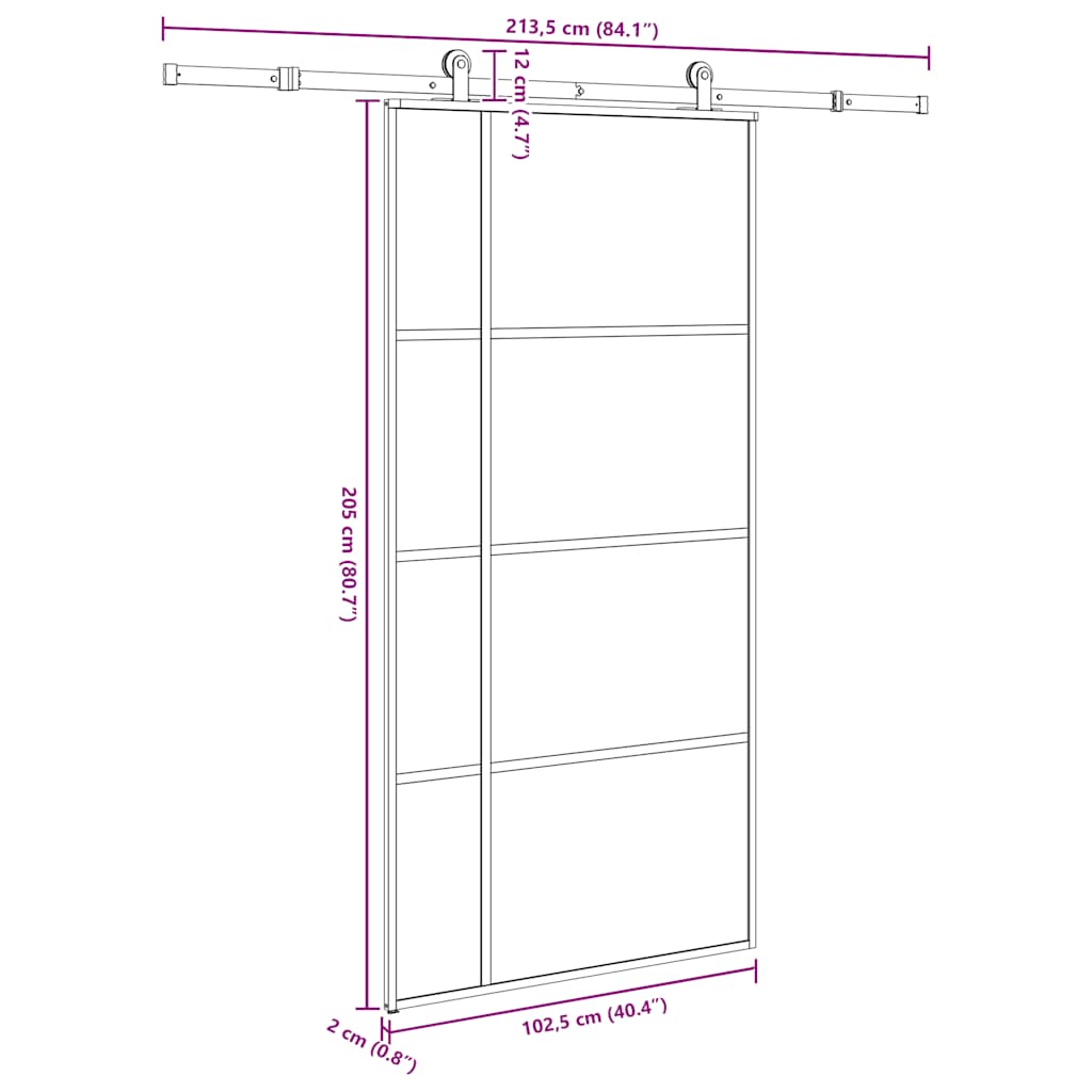 vidaXL Schiebetür mit Beschlag 102,5x205 cm ESG-Glas & Aluminium